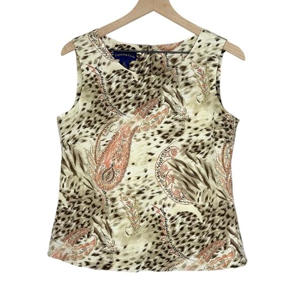 NWT Charter Club Silk Paisley Animal Print Blouse Tan Sleeveless Size 10 - Picture 1 of 7